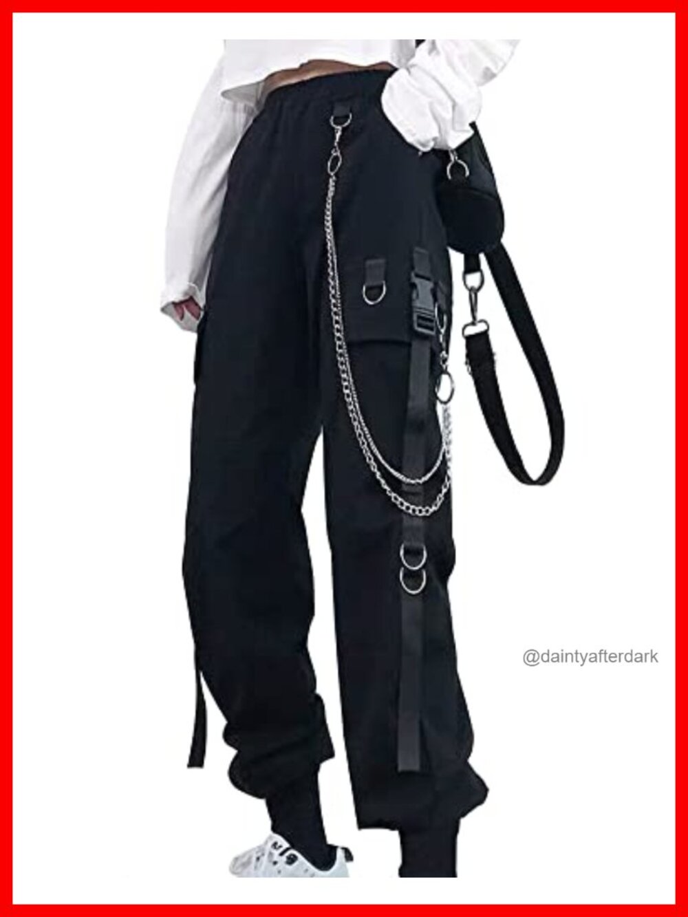Women's High Waisted Baggy Cargo Pants with Chain Pockets